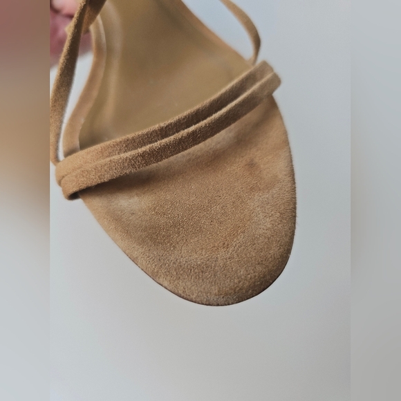 Zara Brown TAN Suede Straps Ankle Sandals Kitten Heel  Size 9 - Picture 3 of 8